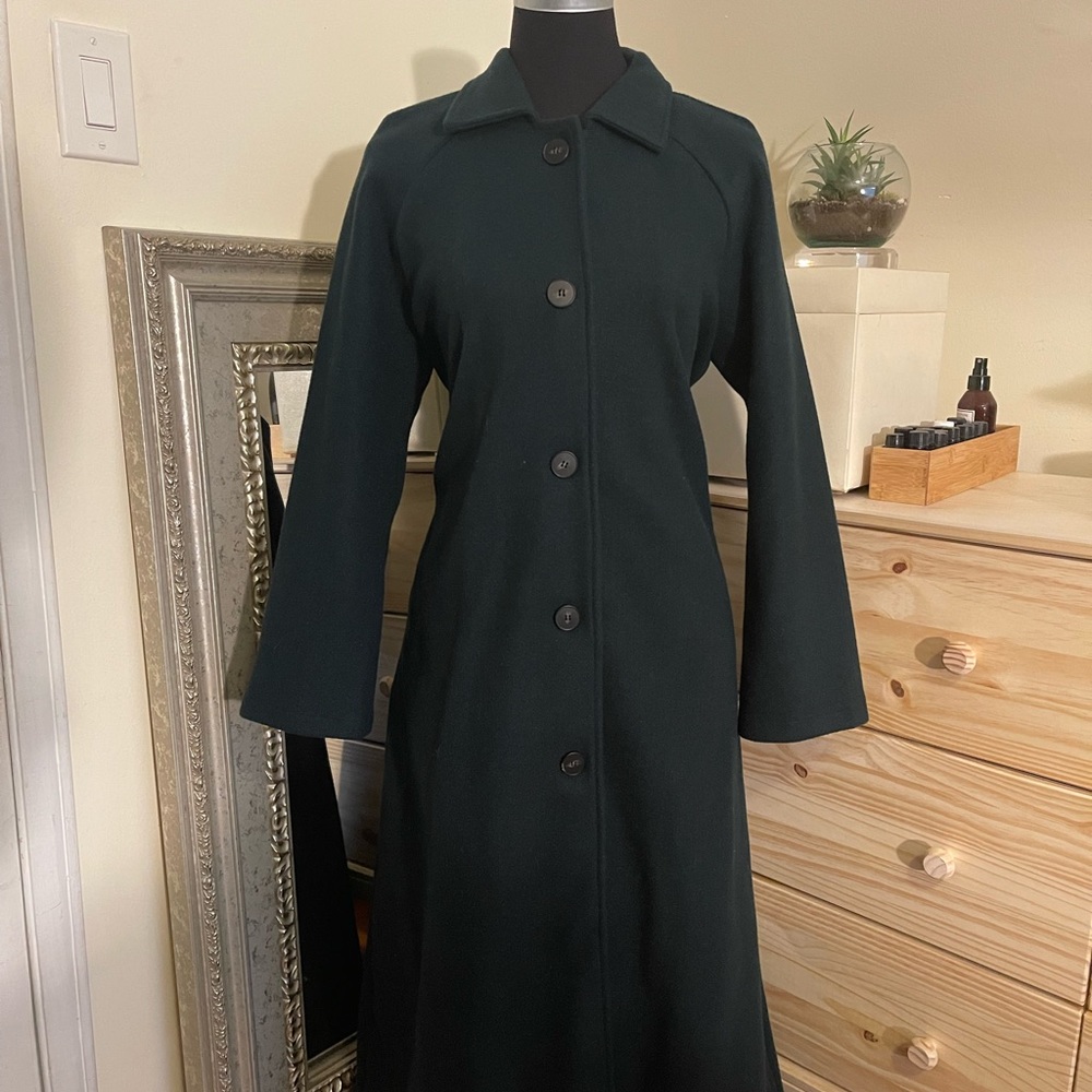MAXI LONG DARK GREEN BELTED COAT